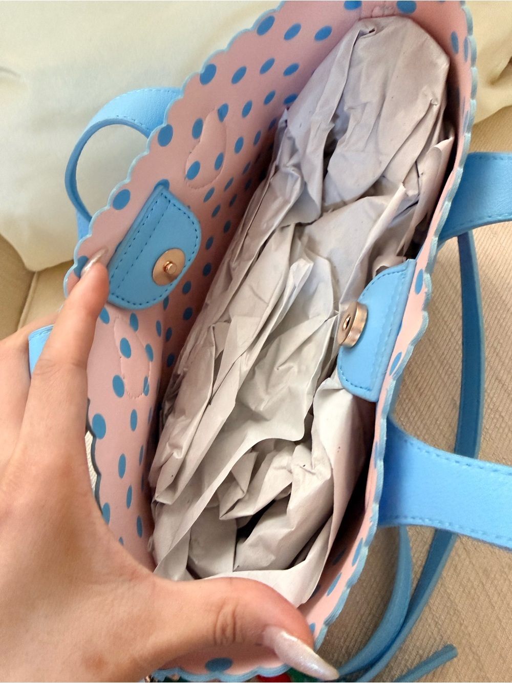 NWT Juicy Couture Sweet Strawberry Mini Tote Bag - Blue Gleam Multi - Picture 4 of 5